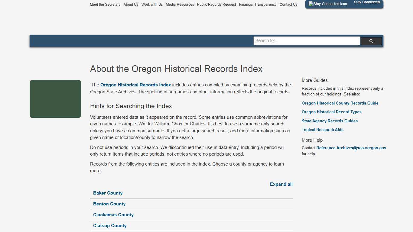 State of Oregon: State Archives - About the Oregon Historical Records Index